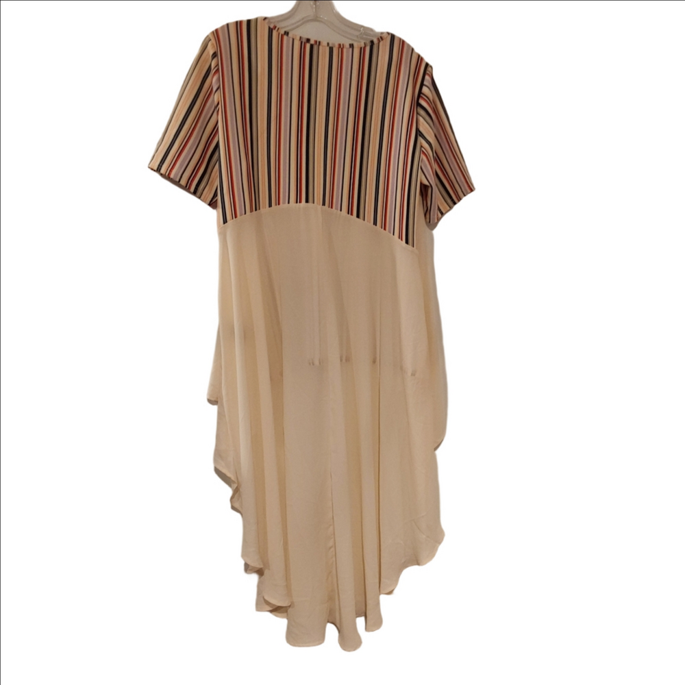 DG2 By Diane Gilman Dramatic Hi-Low Crepe Colorblock Top CREAM L - Picture 6 of 7